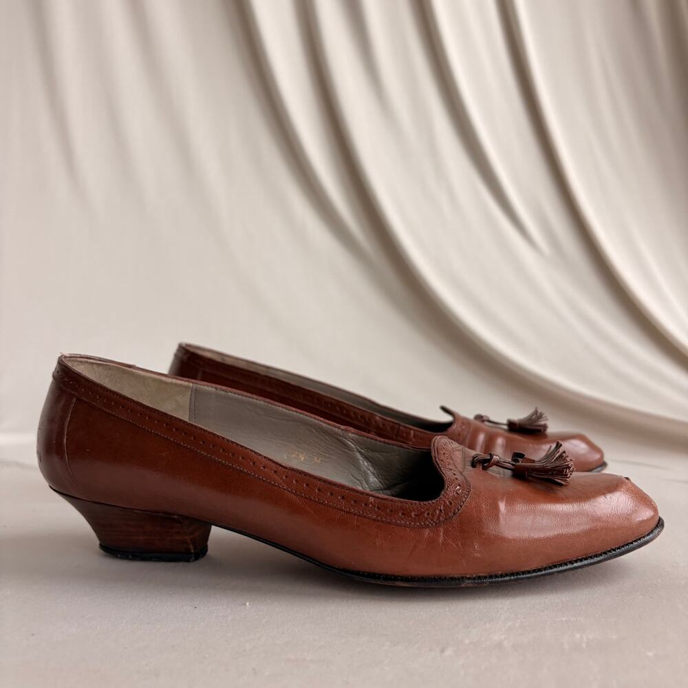 Vintage Pappagallo Brown Leather Tassel Pumps - 7.5